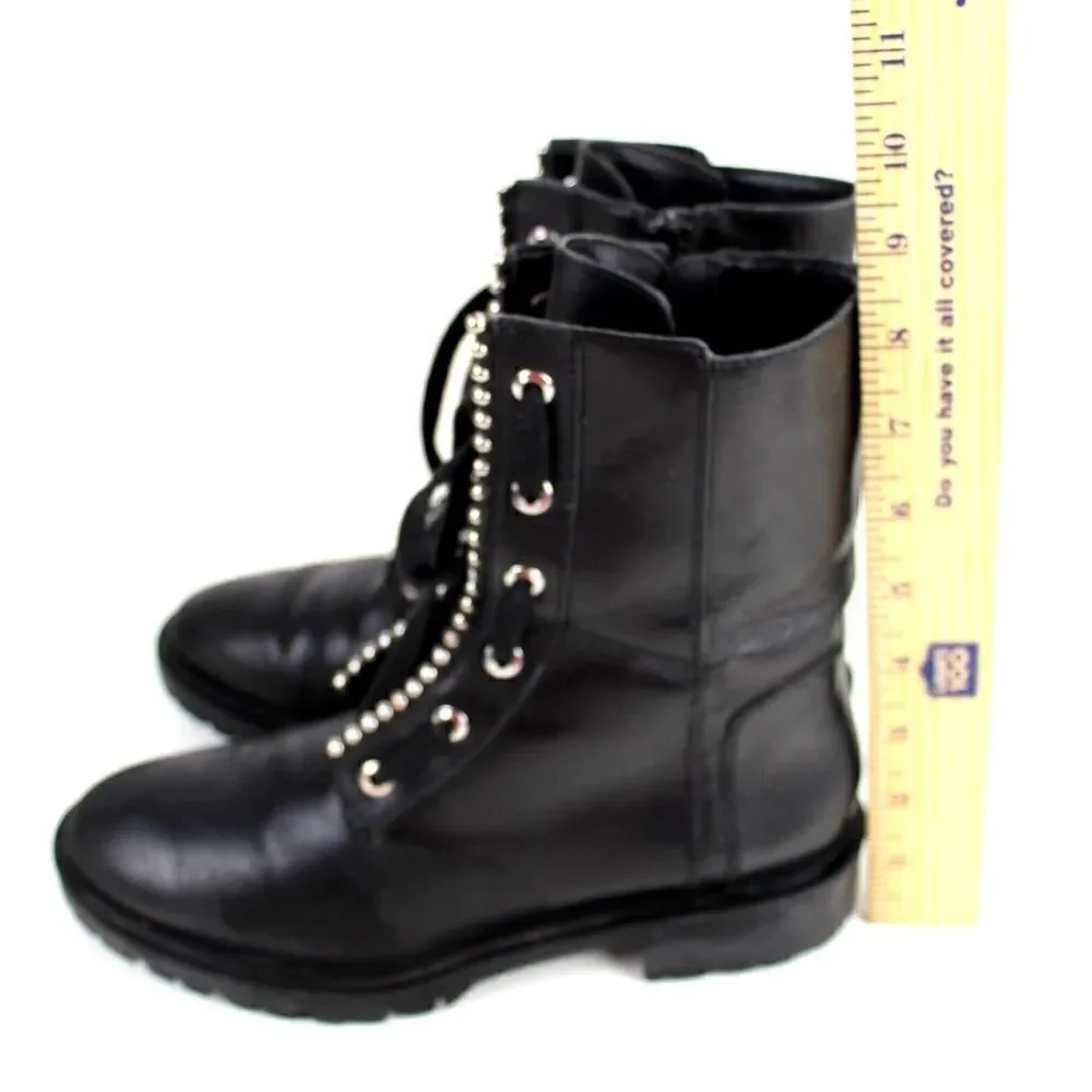 Zara BLACK GENUINE LEATHER ZIP SIDE LACE UP LOW HEEL ROUND TOE ANKLE BOOTS Sz 37